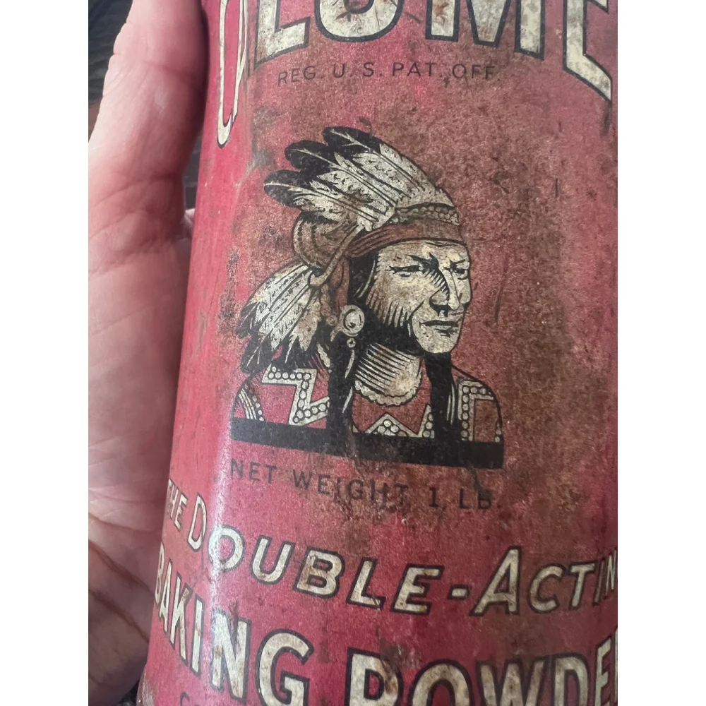 Rare Tin Antique Chippy Advertising Calumet Baking Powder Chippy Red Aged Patina